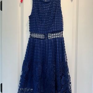 Miami Sleeveless Blue Crochet Cutout A-Line Mini Dress, Size XS